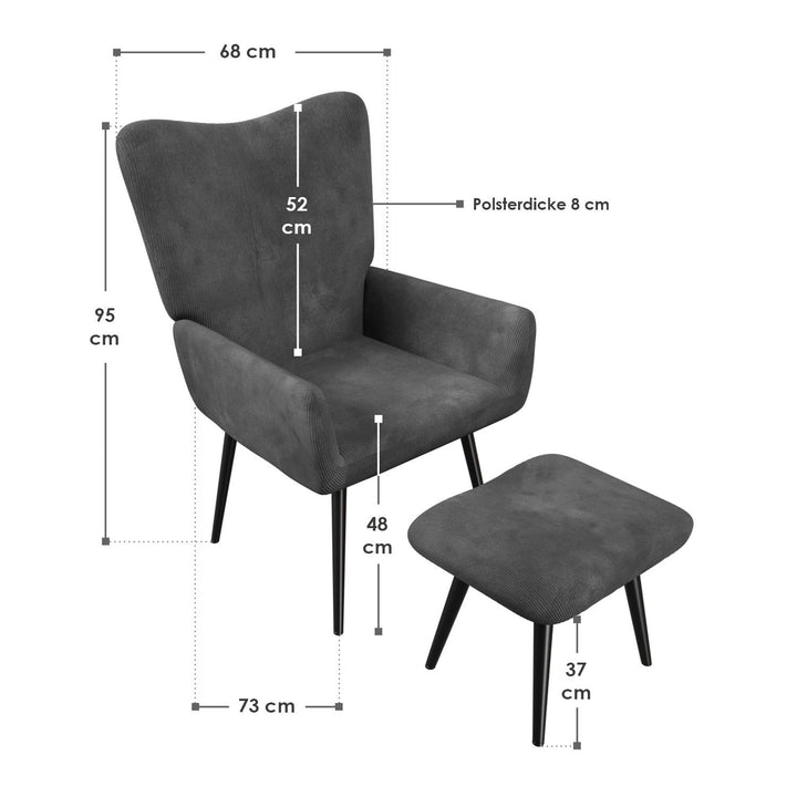 Ohrensessel mit optionalem Hocker Odense