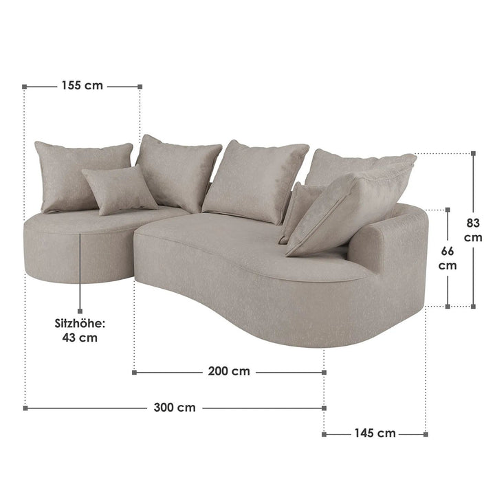 Sofa Tirano mit Ottomane & Dekokissen