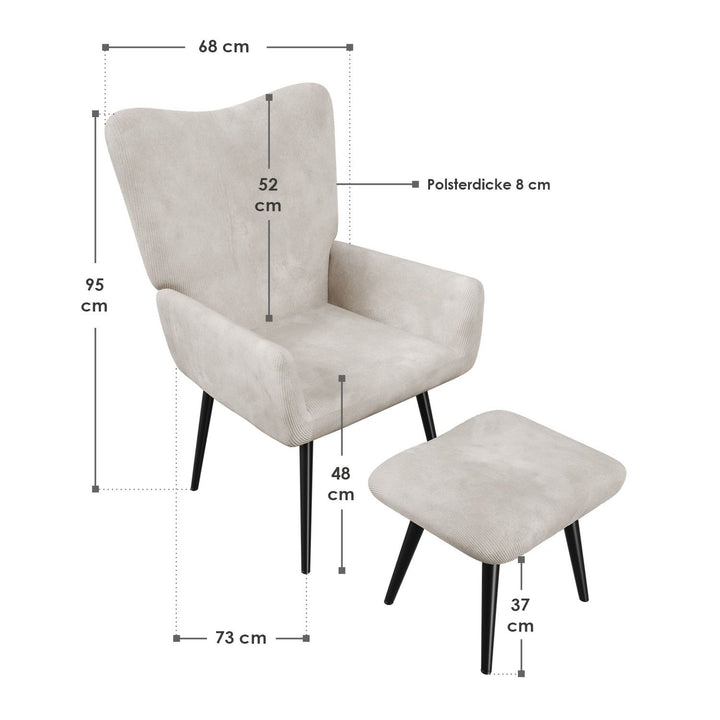 Ohrensessel mit optionalem Hocker Odense
