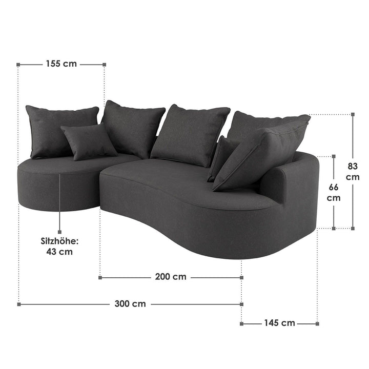 Sofa Tirano mit Ottomane & Dekokissen