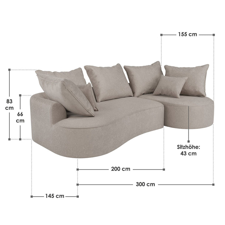 Sofa Tirano mit Ottomane & Dekokissen