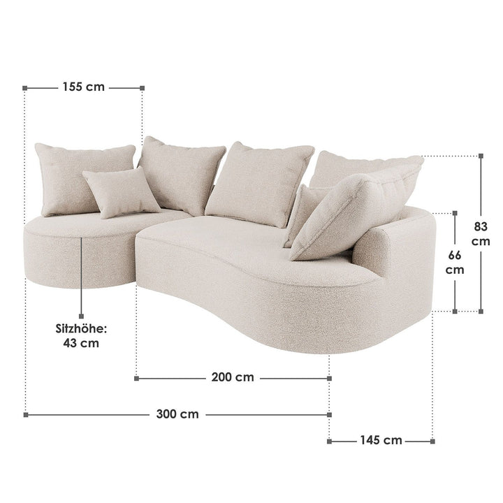 Sofa Tirano mit Ottomane & Dekokissen