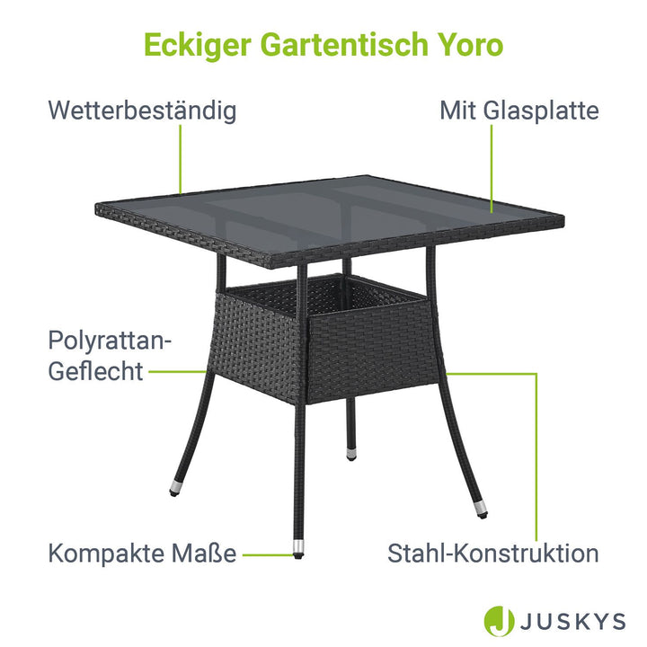 Eckiger Polyrattan Gartentisch Yoro