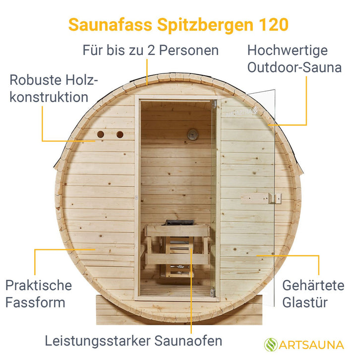 Sauna tonneau Spitzberg avec poêle de sauna