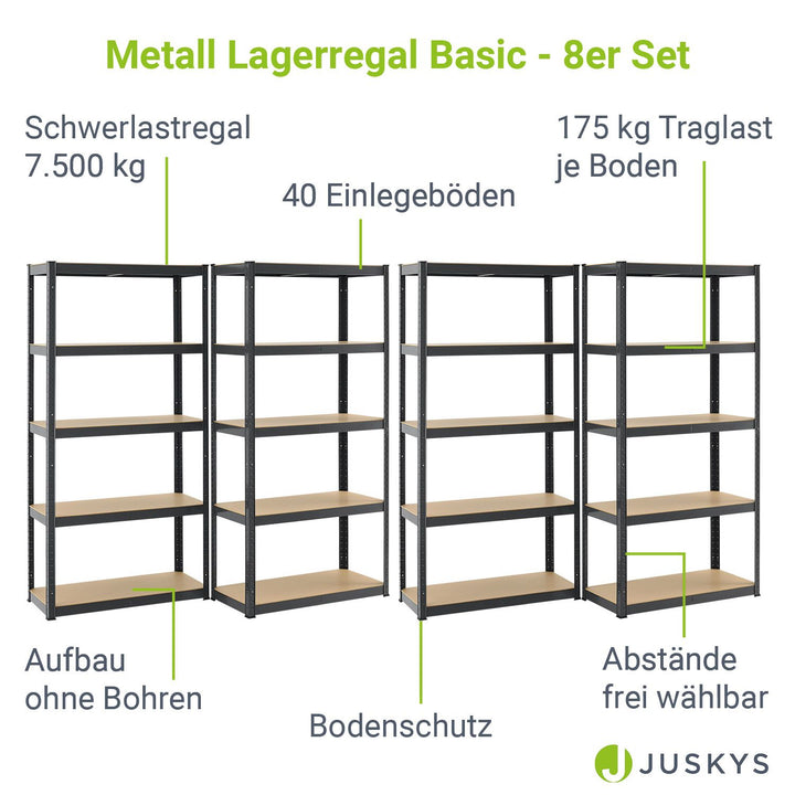 Lagerregal Basic 2er bis 8er Set 180 x 90 x 40 cm