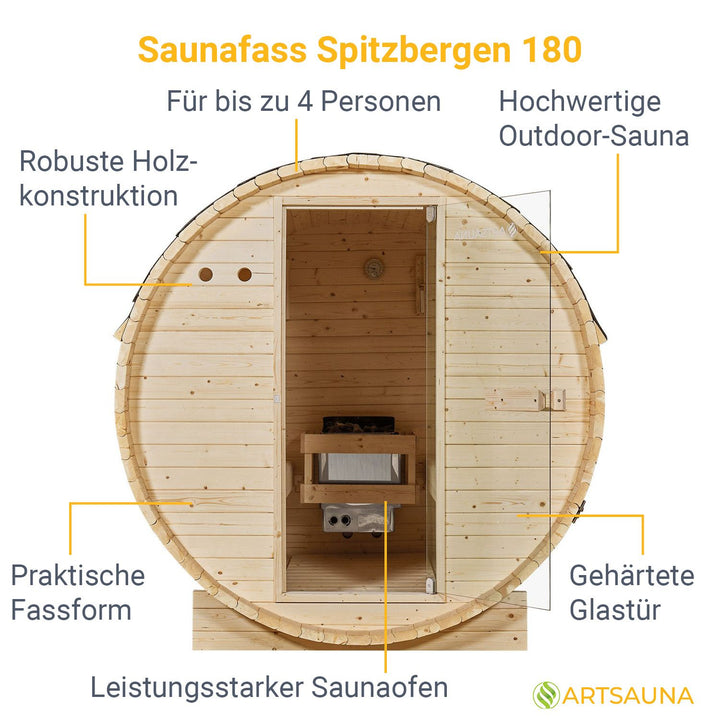 Sauna tonneau Spitzberg avec poêle de sauna