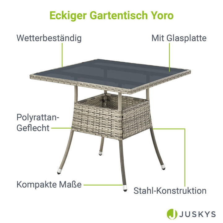 Eckiger Polyrattan Gartentisch Yoro