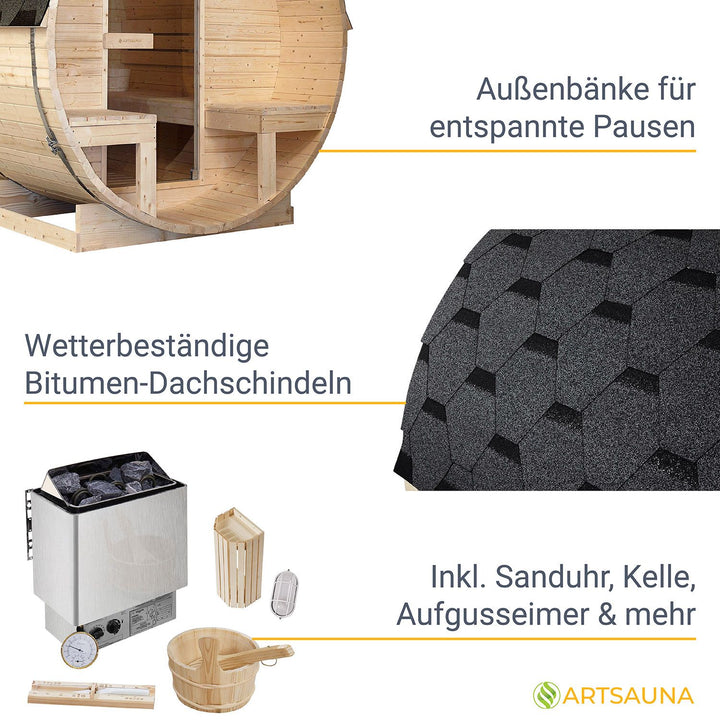 Sauna tonneau Spitzberg avec poêle de sauna