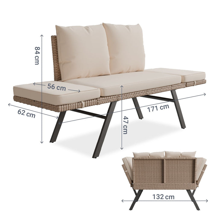 Polyrattan Multifunktionsbank Calvia Schwarz/Grau/Creme