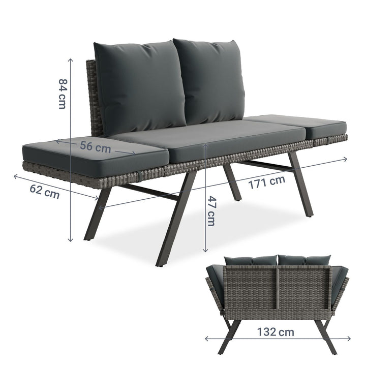 Polyrattan Multifunktionsbank Calvia Schwarz/Grau/Creme