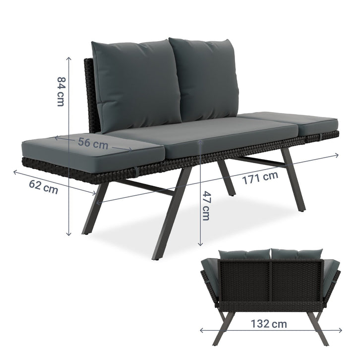 Polyrattan Multifunktionsbank Calvia Schwarz/Grau/Creme