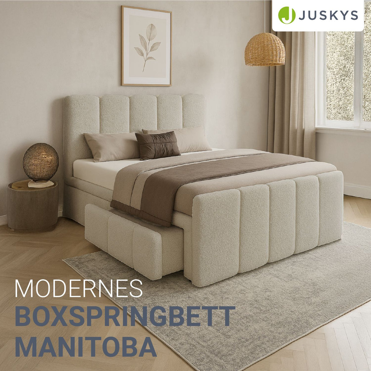 Lit à sommier tapissier Manitoba - Tissu bouclé