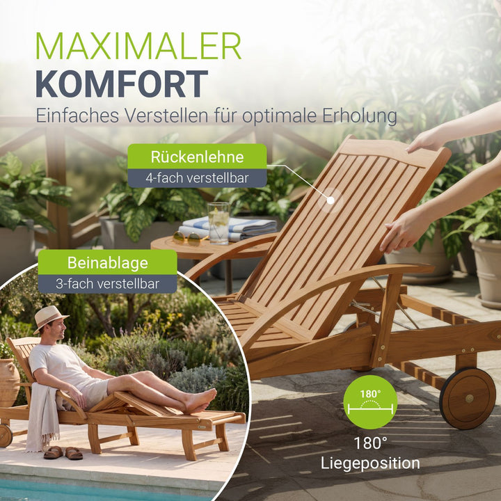 Chaise longue pliante de balcon SunScape en bois d'acacia