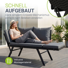 Polyrattan Multifunktionsbank Calvia Schwarz/Grau/Creme