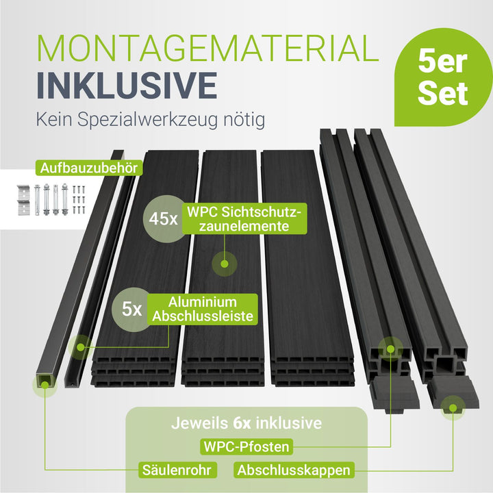 Kits d'éléments de clôture WPC occultante de 1 à 10 éléments