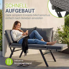 Polyrattan Multifunktionsbank Calvia Schwarz/Grau/Creme