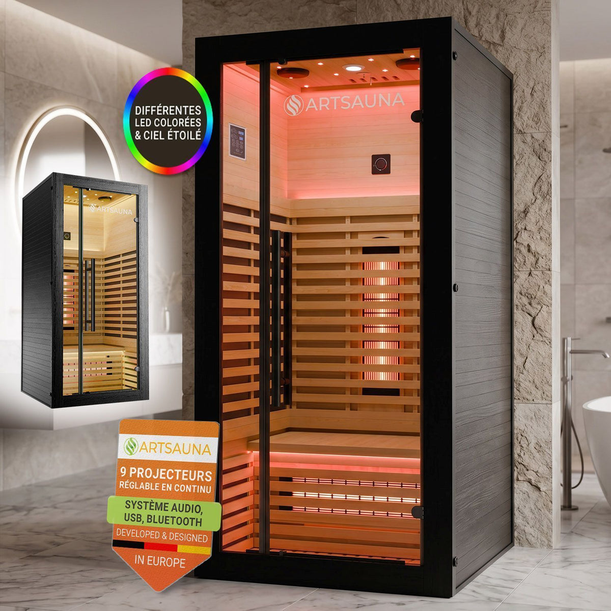 Cabine de sauna infrarouge Trondheim 90 - Noir