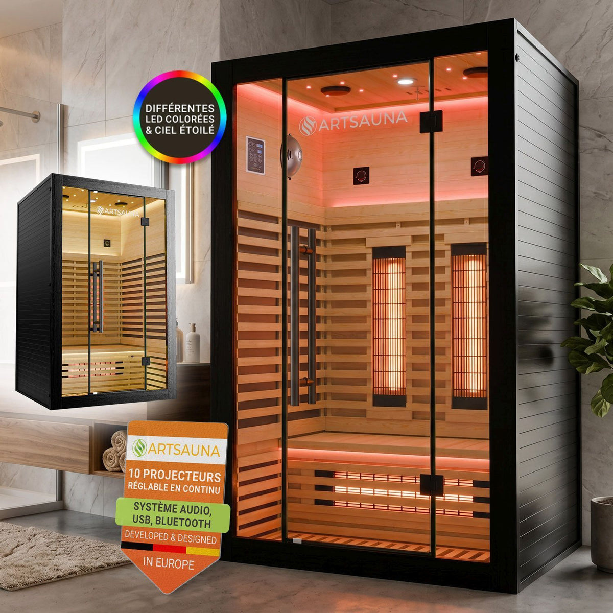 Cabine de sauna infrarouge Trondheim 120 - Noir