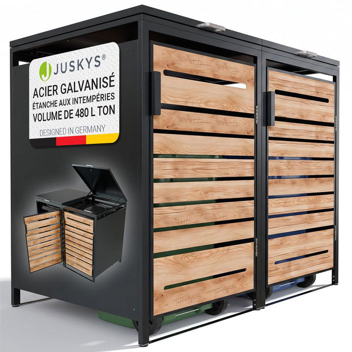 Cache-poubelle extérieur Arel – pour 2, 3 ou 4 bacs, verrouillable