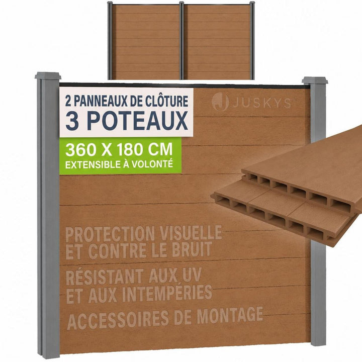 Clôture en WPC composée d'éléments et de poteaux