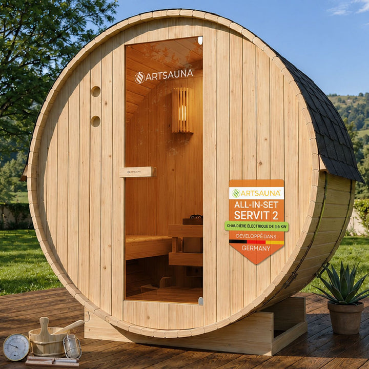 Sauna tonneau Spitzberg avec poêle de sauna