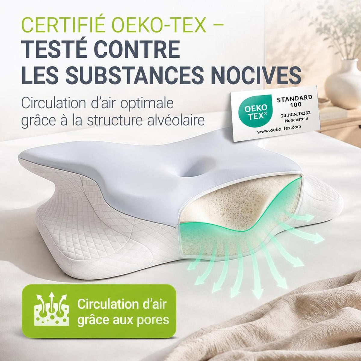 Oreiller cervical orthopédique en mousse à mémoire de forme
