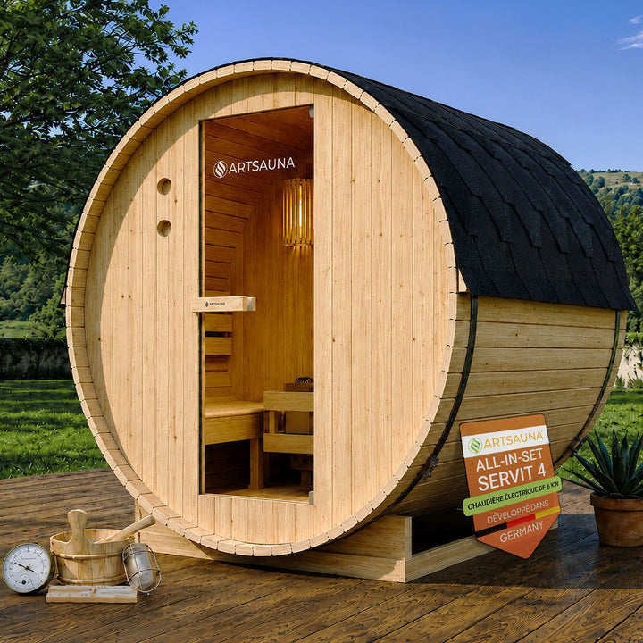 Sauna tonneau Spitzberg avec poêle de sauna
