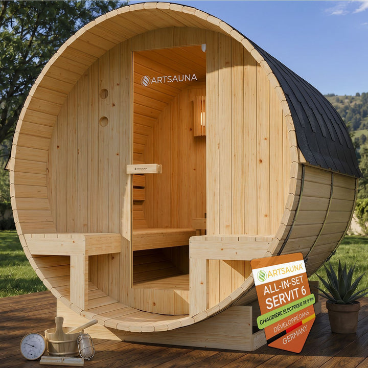 Sauna tonneau Spitzberg avec poêle de sauna