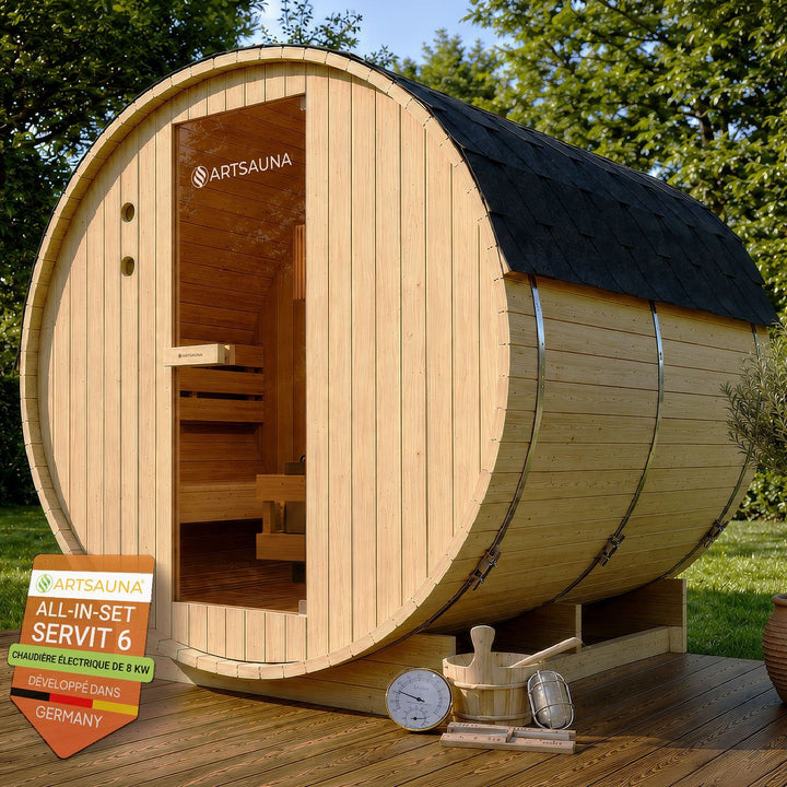 Sauna tonneau Spitzberg avec poêle de sauna