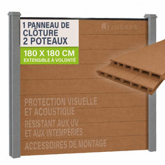 Clôture en WPC composée d'éléments et de poteaux