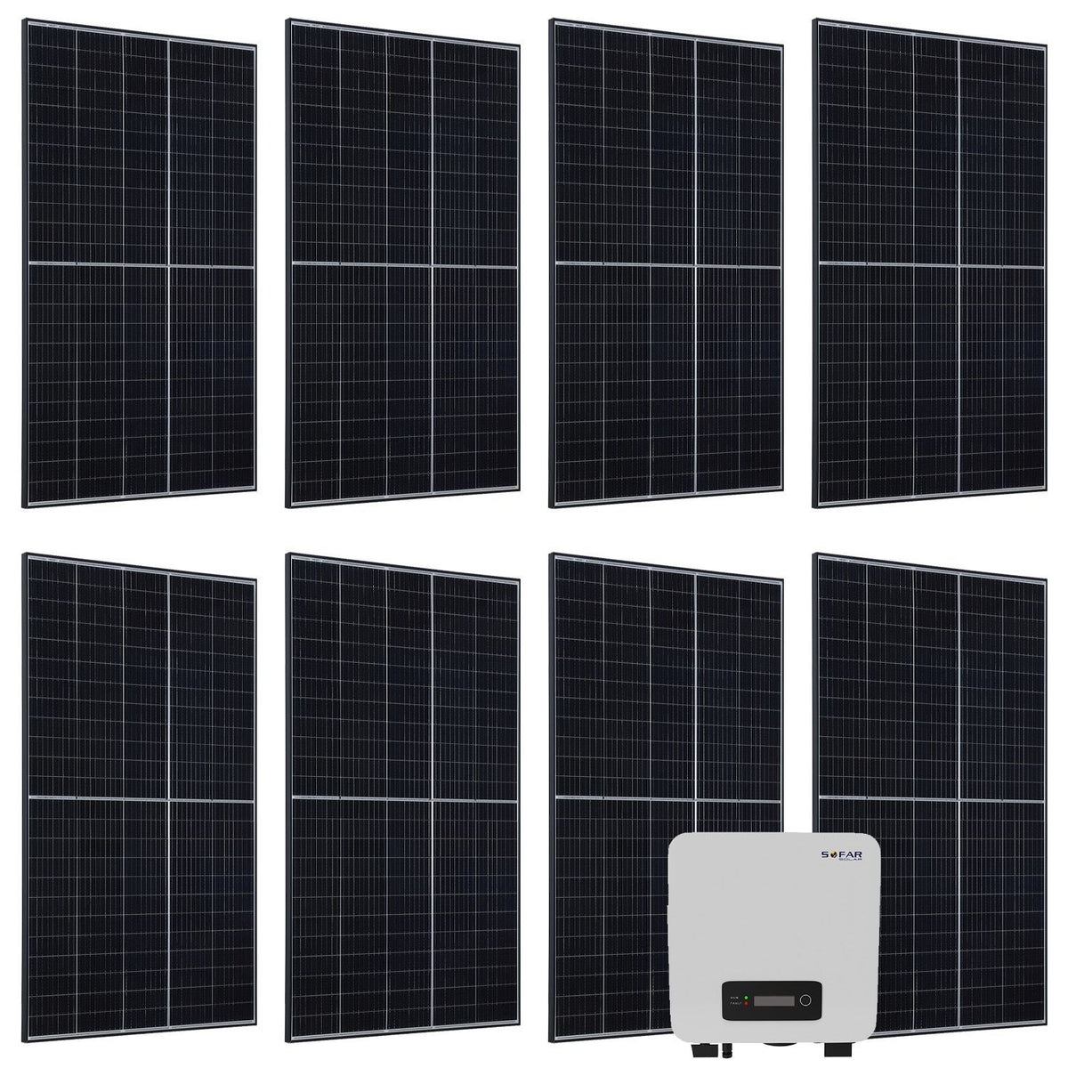 Système solaire composé de 8 panneaux solaires Longi de 400 W et d'un onduleur