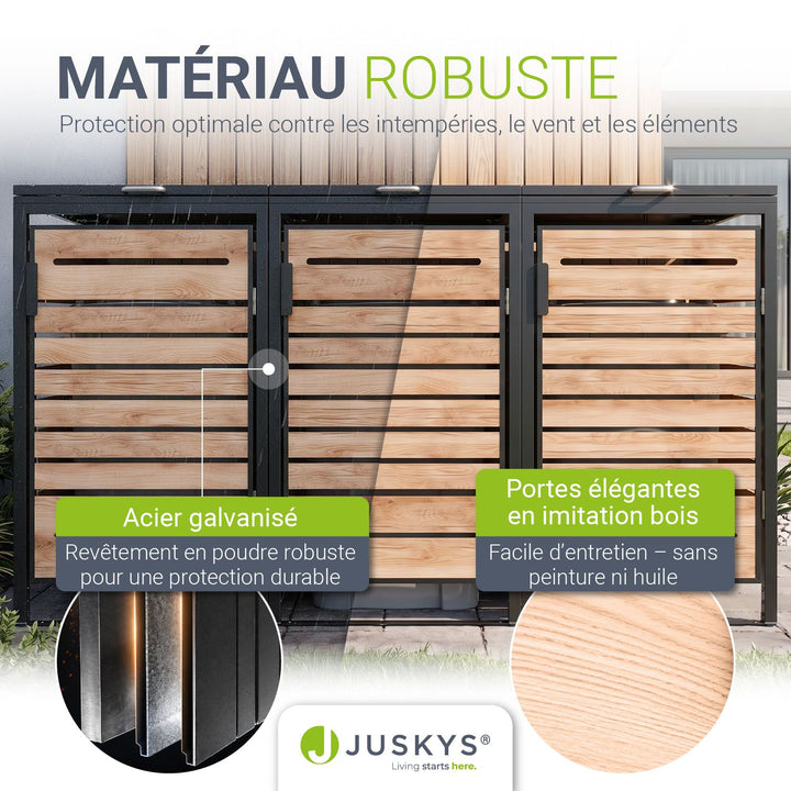 Cache-poubelle extérieur Arel – pour 2, 3 ou 4 bacs, verrouillable