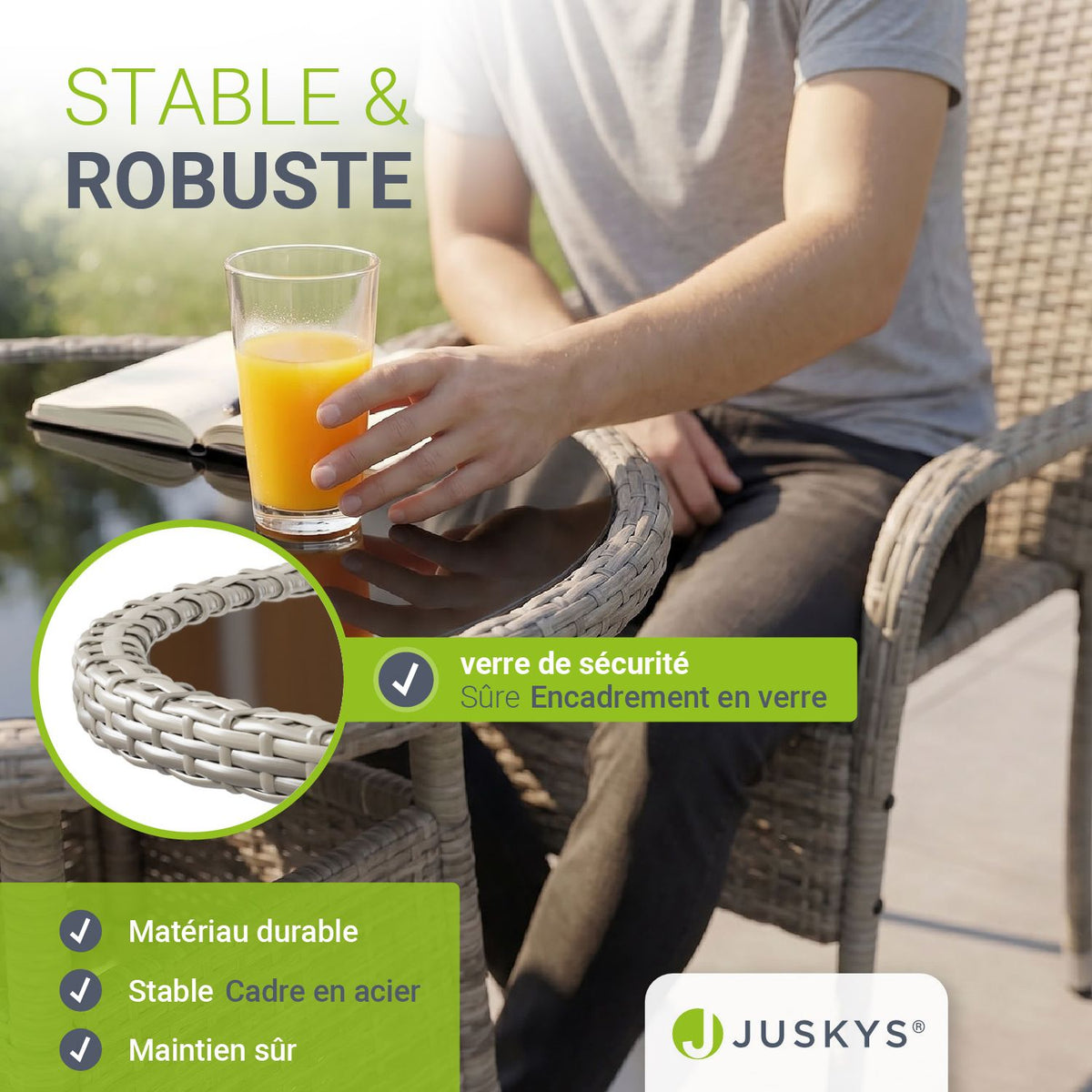 Table de jardin ronde en polyrotin Yoro