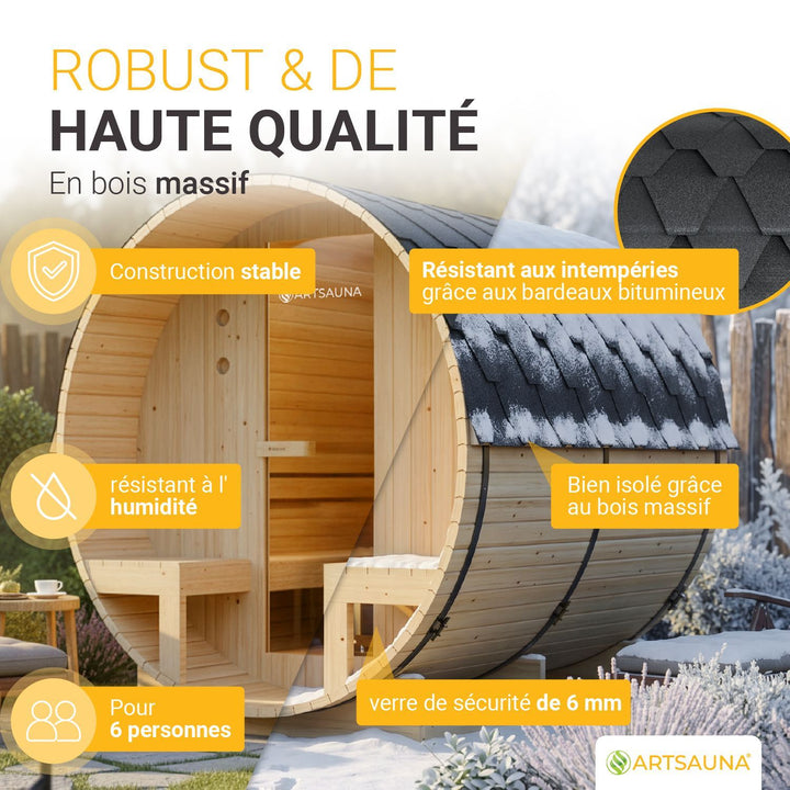 Sauna tonneau Spitzberg avec poêle de sauna