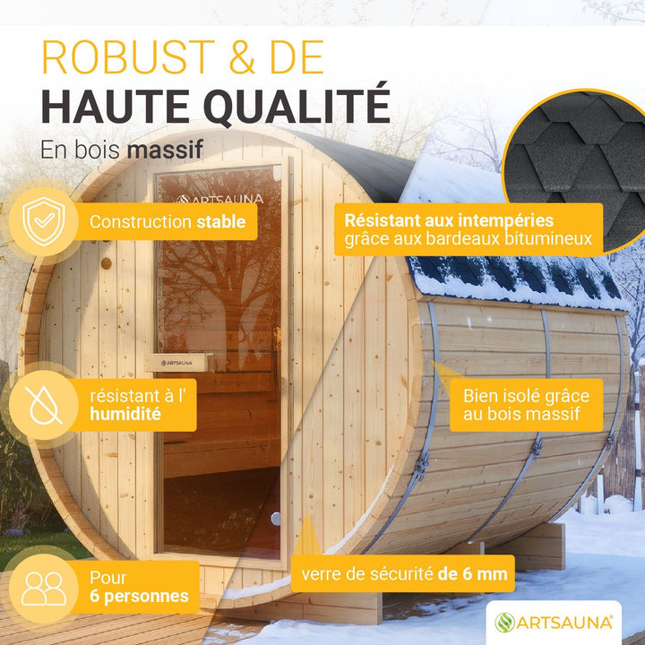 Sauna tonneau Spitzberg avec poêle de sauna