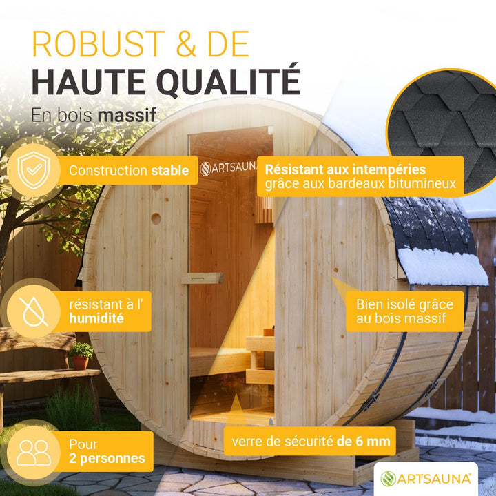 Sauna tonneau Spitzberg avec poêle de sauna