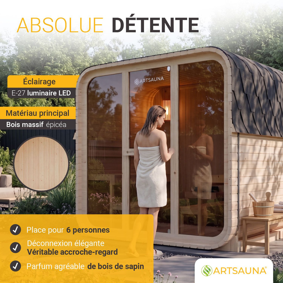 Sauna tonneau cubique Fjora L