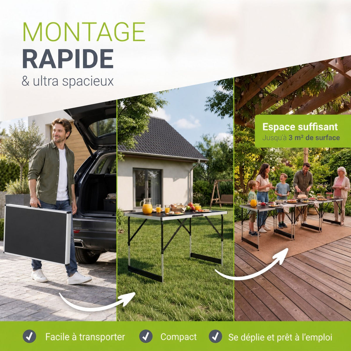 Table multifonctionnelle en aluminium en 3 parties