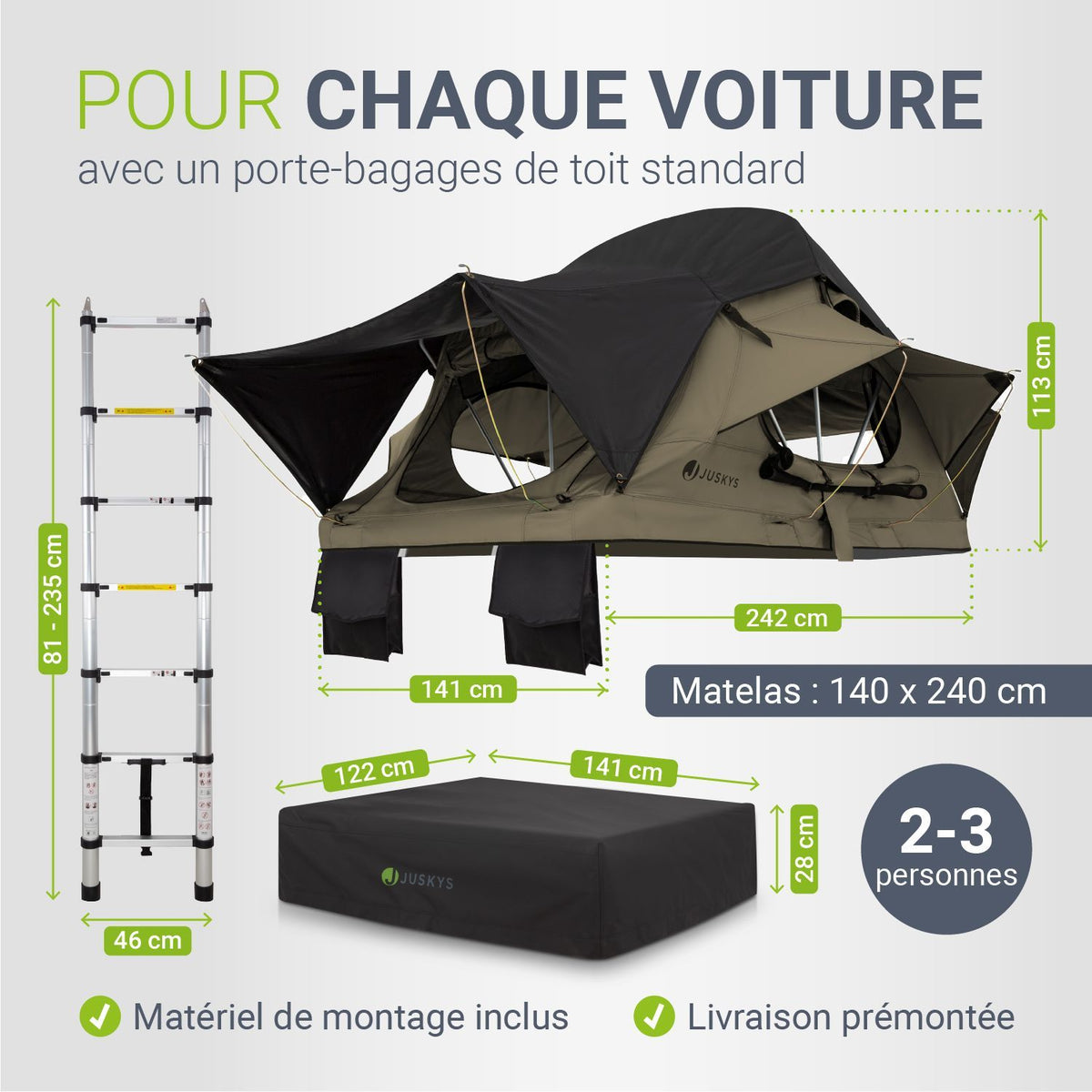 Tente de toit pour 2 personnes Lago