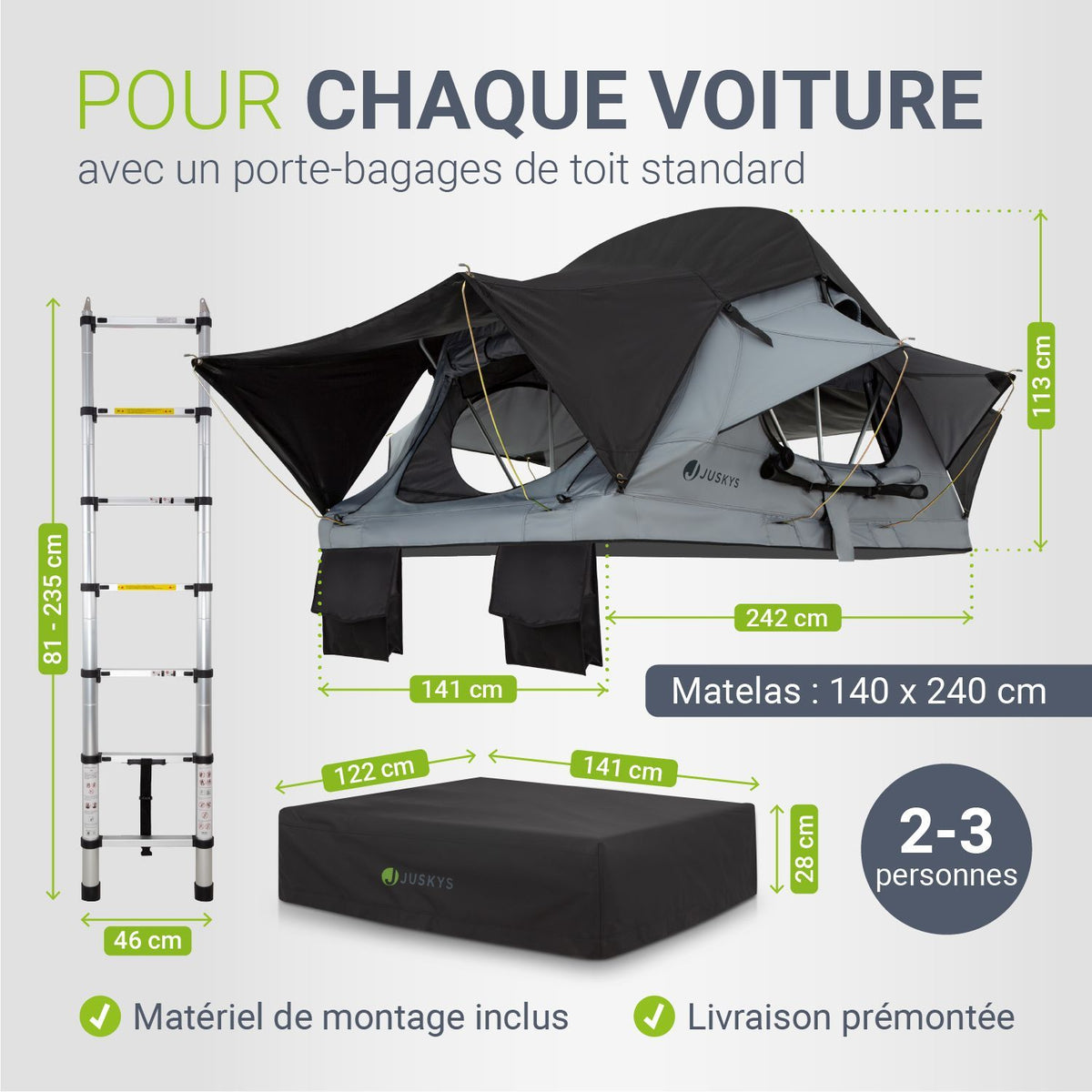 Tente de toit pour 2 personnes Lago