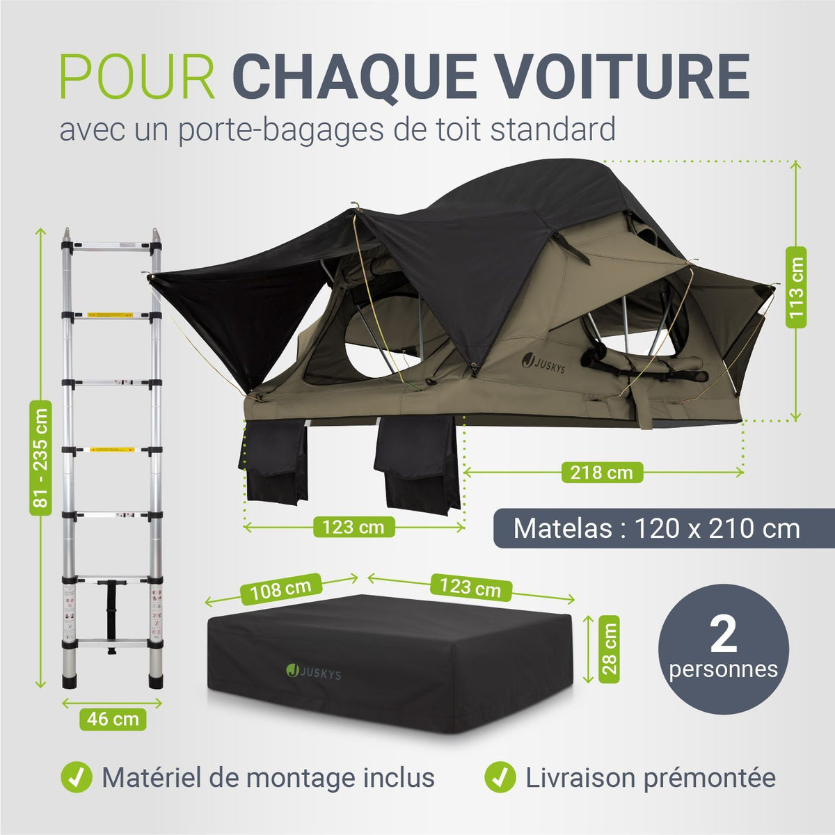 Tente de toit pour 2 personnes Lago