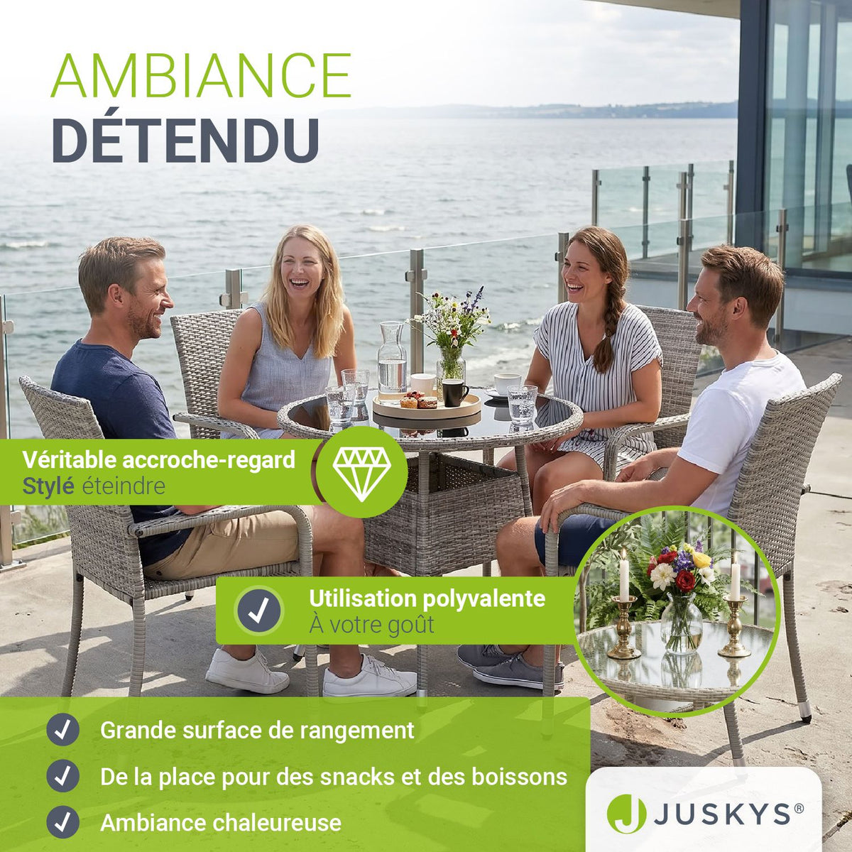 Table de jardin ronde en polyrotin Yoro