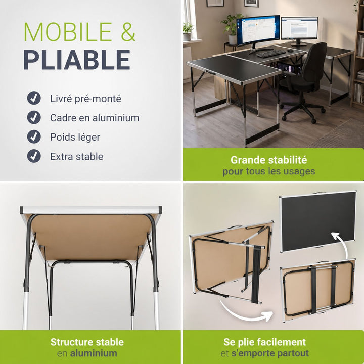 Table multifonctionnelle en aluminium en 3 parties