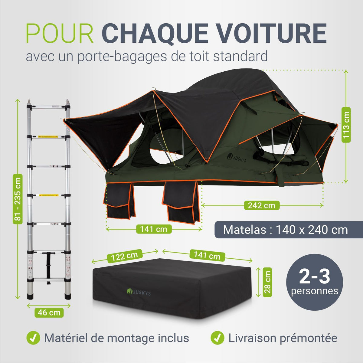 Tente de toit pour 2 personnes Lago