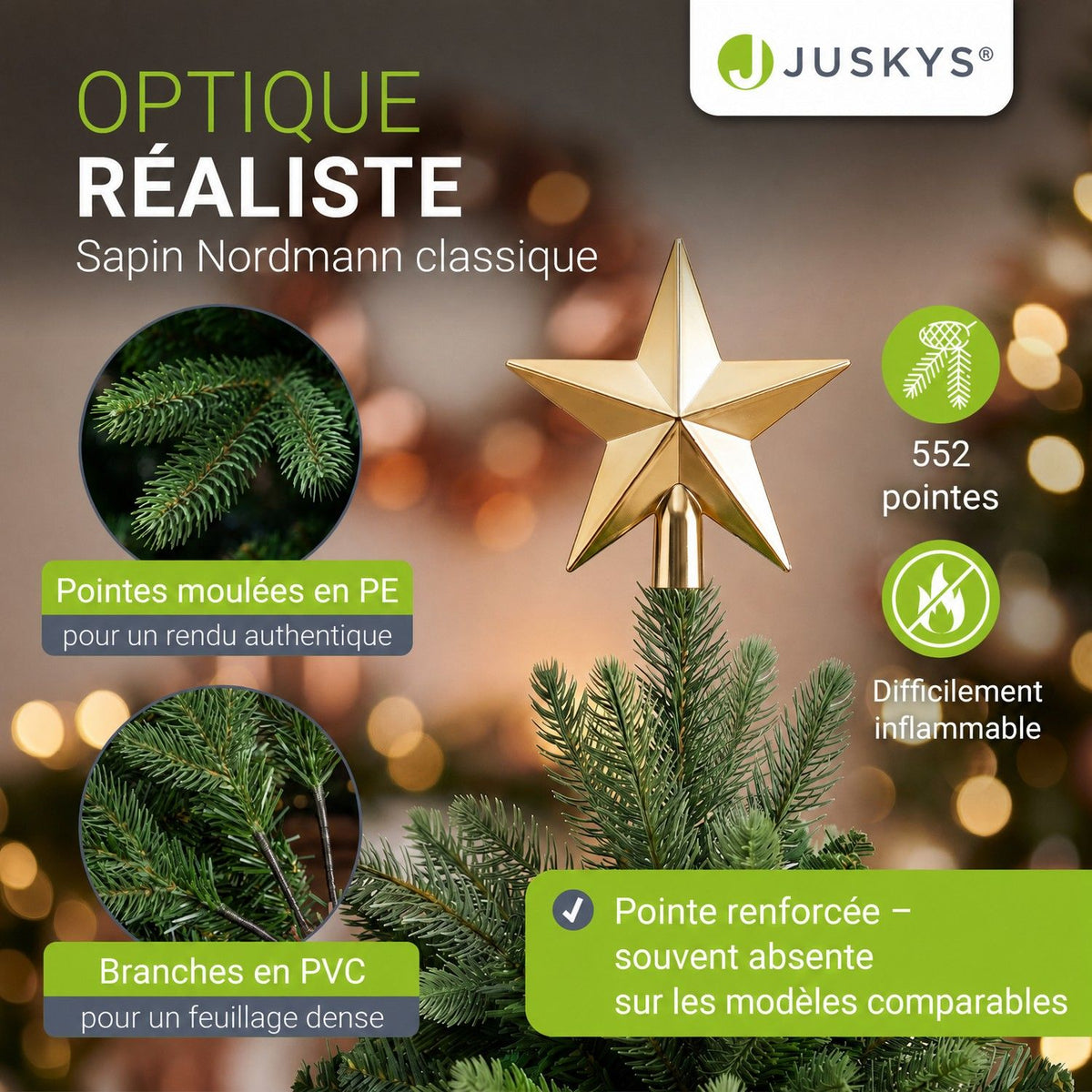 Sapin de Noël artificiel Norvi – aspect Nordmann – 150 à 220 cm