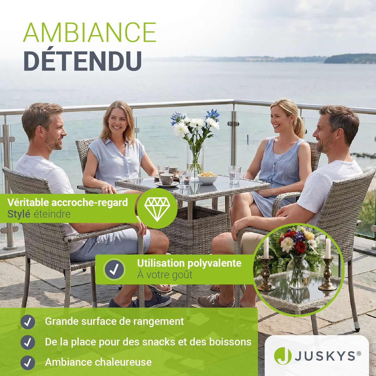 Table de jardin carrée en polyrotin Yoro