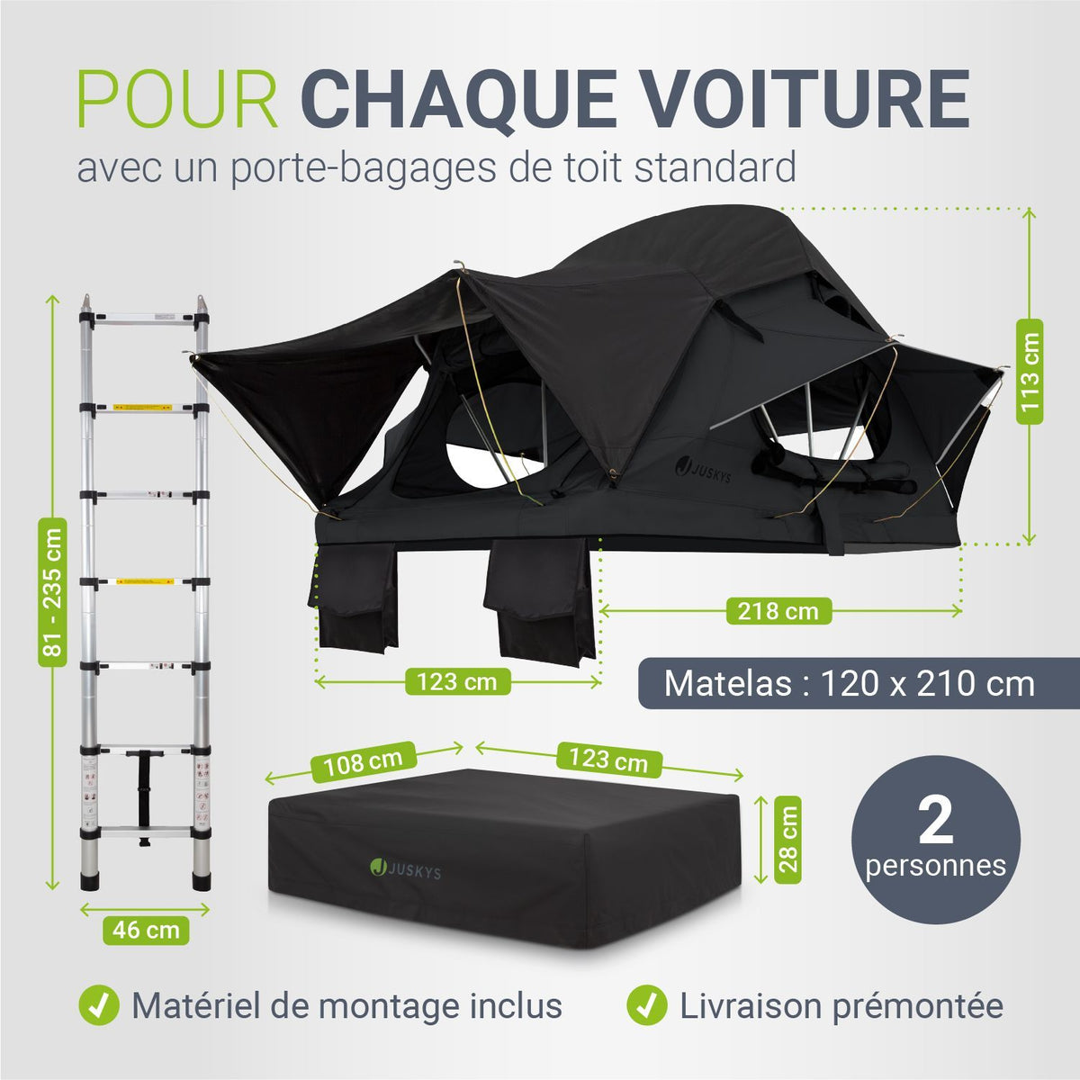 Tente de toit pour 2 personnes Lago