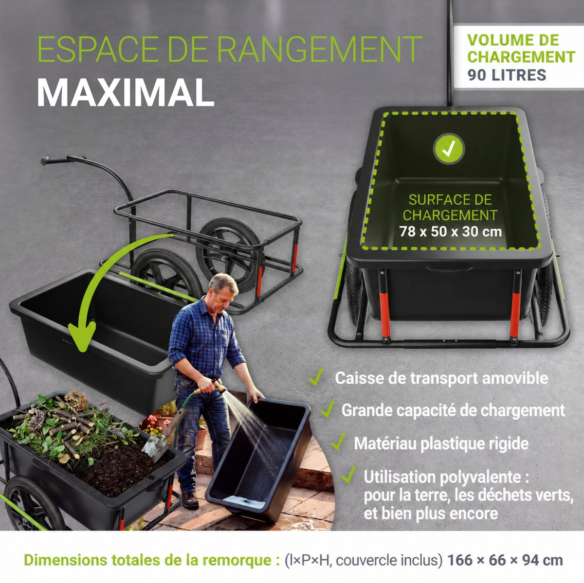 Remorque de transport / remorque à vélo 90 litres