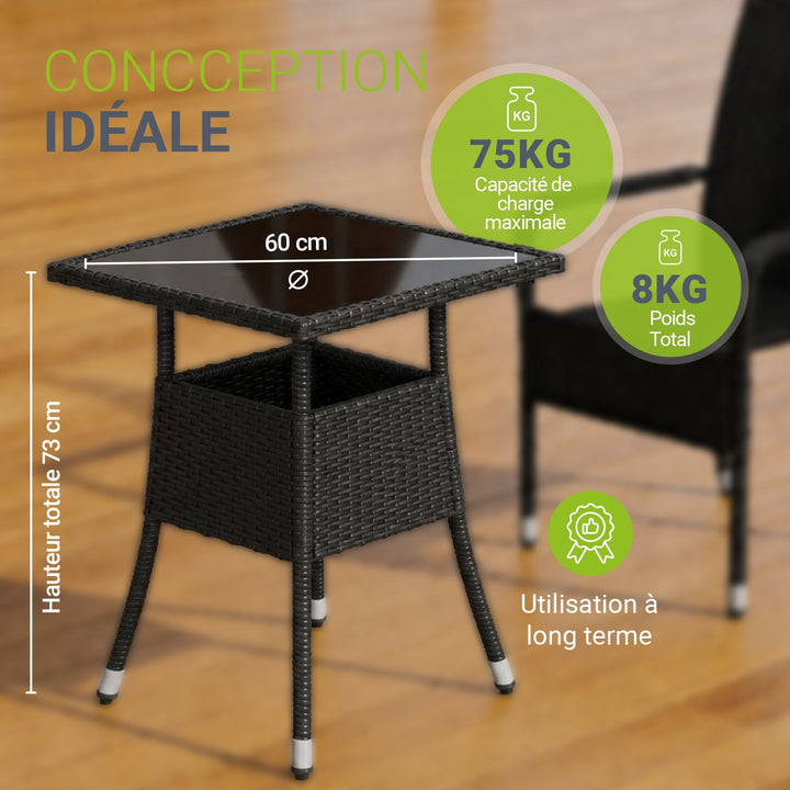 Table de jardin carrée en polyrotin Yoro