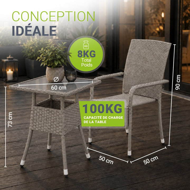 Table de jardin carrée en polyrotin Yoro